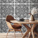Tile Wallpaper with a Hand-Sketched Baroque Motif in Black and Gray - B148