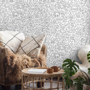 Abstract Wallpaper with a Pattern of Doodled Faces in Black and White - B280