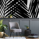 Botanical Wallpaper Featuring Abstract Palm Leaves in Black and White - B351