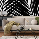 Botanical Wallpaper Featuring Abstract Palm Leaves in Black and White - B351