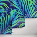 Tropical Wallpaper with Neon Palm Leaves in Blue and Green - B378