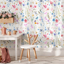 Floral Wallpaper featuring Delicate Watercolor Blooms in Pink, Blue, and Purple - B383