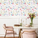 Floral Wallpaper featuring Delicate Watercolor Blooms in Pink, Blue, and Purple - B383