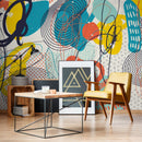 Abstract Wallpaper with Energetic Scribbles in Teal, Orange, and Yellow - B094