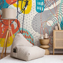 Abstract Wallpaper with Energetic Scribbles in Teal, Orange, and Yellow - B094
