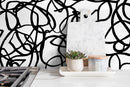 Modern Abstract Wallpaper with Bold Scribbles and Loops in Black and White - X081
