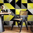 Geometric Wallpaper with Bold Triangles in Black, Yellow, and White - B076