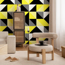Geometric Wallpaper with Bold Triangles in Black, Yellow, and White - B076