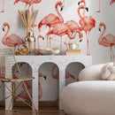 Animal Wallpaper with a Watercolor Flamingo Motif in Clay Orange - B323