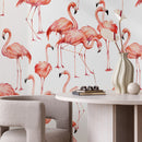 Animal Wallpaper with a Watercolor Flamingo Motif in Clay Orange - B323