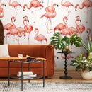 Animal Wallpaper with a Watercolor Flamingo Motif in Clay Orange - B323