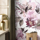 Watercolor Wallpaper with Abstract Blooms in Mauve, Purple, and Brown - B137