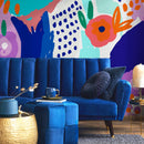 Abstract Wallpaper with Bold Floral and Organic Shapes in Blue, Purple, and Orange - B502