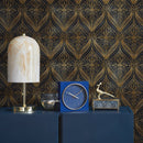 Abstract Intricate Fan Wallpaper – Geometric Motif in Black and Yellow Gold Effect - B520