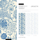 Vintage Floral Wallpaper with a Toile Motif in Blue and Cream - D052
