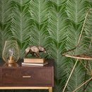 Botanical Wallpaper Featuring a Graphic Palm Frond Design in Green and White - B596