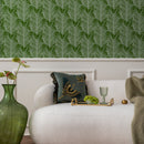Botanical Wallpaper Featuring a Graphic Palm Frond Design in Green and White - B596