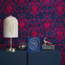 Classic Damask Wallpaper in Magenta and Navy Blue - B685