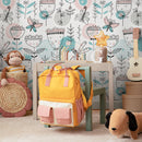 Kids Wallpaper with Whimsical Flowers and Dragonflies in Pink, Teal, and Black - B815