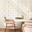 Art Deco Wallpaper with a Geometric Starburst Motif in Gold - B826