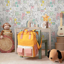 Kids Wallpaper Featuring Whimsical Cats and Dogs in Pink, Mint, and Yellow - B899