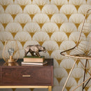 Art Deco Wallpaper with a Fan Motif in Gold - B937