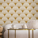 Art Deco Wallpaper with a Fan Motif in Gold - B937