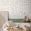 Abstract Wallpaper with Hand-Drawn Geometric Forms in Beige and White - B994