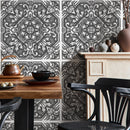 Tile Wallpaper with a Hand-Sketched Baroque Motif in Black and Gray - B148