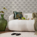 Art Deco Wallpaper with Rhythmic Interlocking Lines in Black and Cream - B287