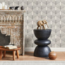 Art Deco Wallpaper with Rhythmic Interlocking Lines in Black and Cream - B287