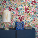 Floral Wallpaper with a Colorful Wildflower Meadow in Rose, Blue, and Yellow - B298