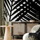 Botanical Wallpaper Featuring Abstract Palm Leaves in Black and White - B351