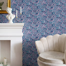 Paisley Wallpaper with Intricate Florals in Navy Blue, Pink, and Teal - B382
