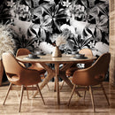 Botanical Wallpaper Featuring Flowers in Black and White - B054