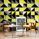 Geometric Wallpaper with Bold Triangles in Black, Yellow, and White - B076