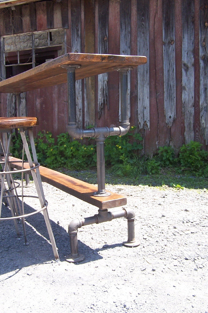 Bar Height Table, Industrial Bar Table, Reclaimed Barnwood Table, Wood Table, Metal Pipe Table, Kitchen Island Table