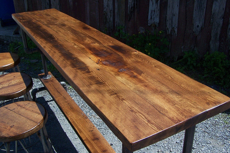 Bar Height Table, Industrial Bar Table, Reclaimed Barnwood Table, Wood Table, Metal Pipe Table, Kitchen Island Table