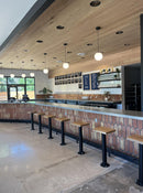 Bolt Down Bar Stools, Floor Mounted Bar Stools, Industrial Bolt Down Bar Stools With Pill Shaped  Foot Rest, Restaurant Bolt Down Bar Stools