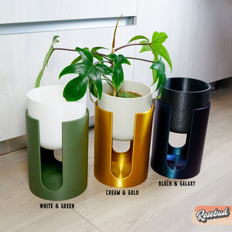 Modern Elevated Planter and Plant Stand Set - 2-Piece Plant Pot with D