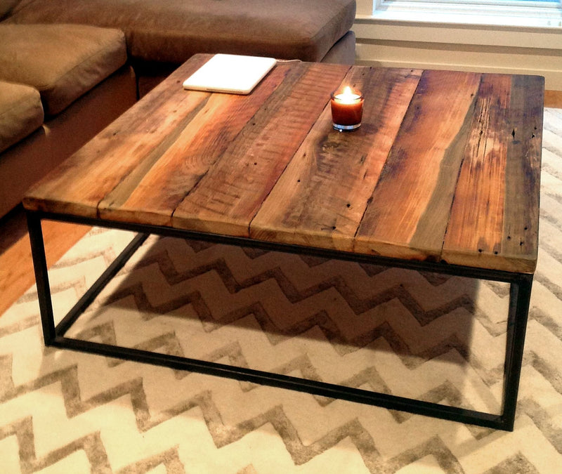 Square coffee table extra large - Wood coffee table rustic modern - Reclaimed wood coffee table