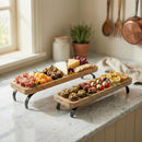 Farmhouse Style Wooden Serving Platter On Metal Stand - Set Of 2