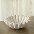 Hand Carved 12 in. Round White Marble Fluted Bowl