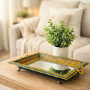 Vintage Hand Painted Lattice Metal Tray With Mirror