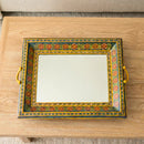 Vintage Hand Painted Lattice Metal Tray With Mirror