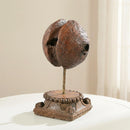 Ranch Style Antique Wooden Pulley Mounted On Column Base Table Decor