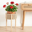 Mid Century Modern 16 in. Round Solid Wood Slatted Planter