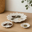 Lotus Carved Marble Platter Catchall, Set Of 3