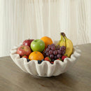 Hand Carved 12 in. Round White Marble Fluted Bowl