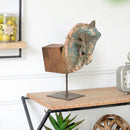 Antique Wooden Horse Corbel On Metal Stand Unique Table Décor